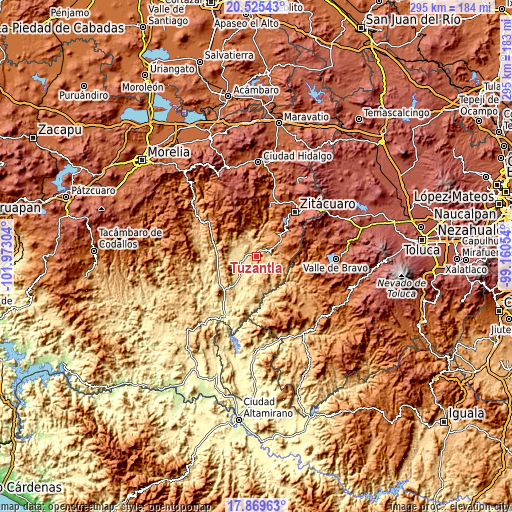 Topographic map of Tuzantla