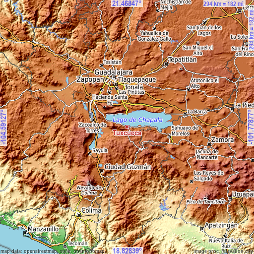 Topographic map of Tuxcueca