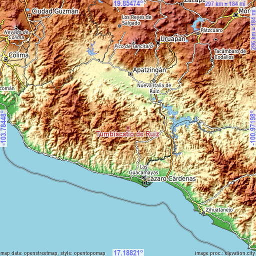Topographic map of Tumbiscatío de Ruiz