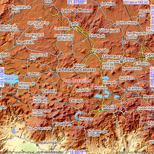 Topographic map of Tres Mezquites