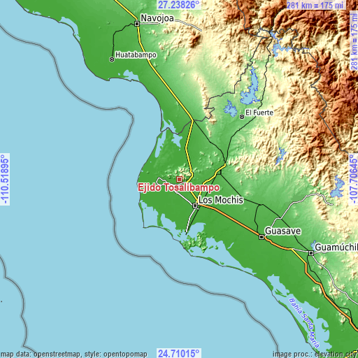 Topographic map of Ejido Tosalibampo