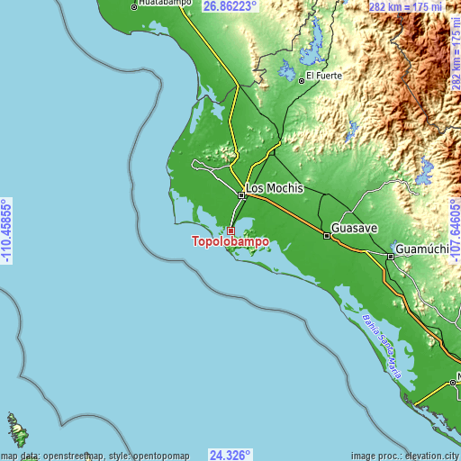 Topographic map of Topolobampo