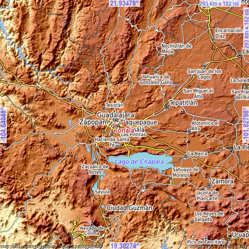 Topographic map of Tonalá