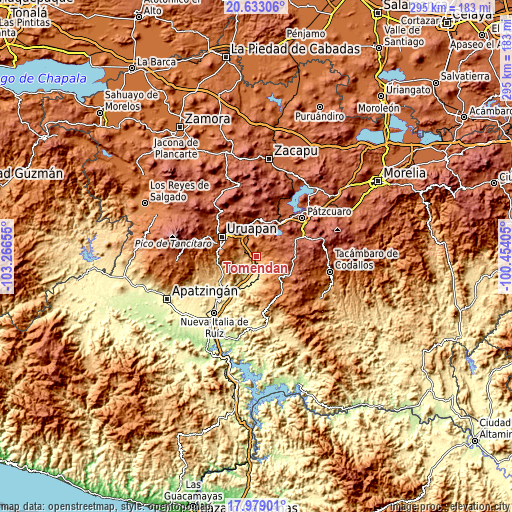 Topographic map of Tomendán