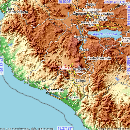 Topographic map of Tolimán