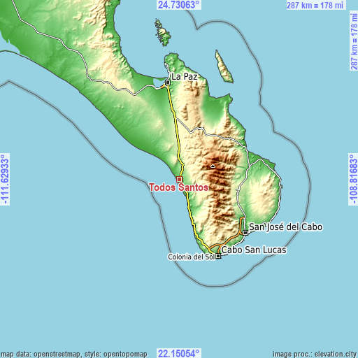 Topographic map of Todos Santos