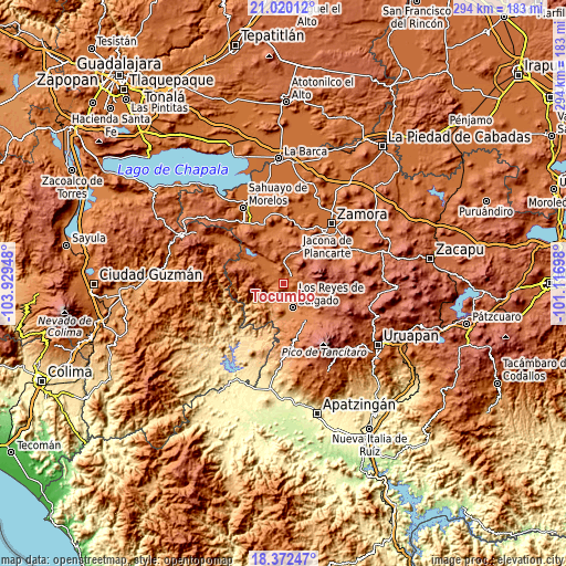 Topographic map of Tocumbo