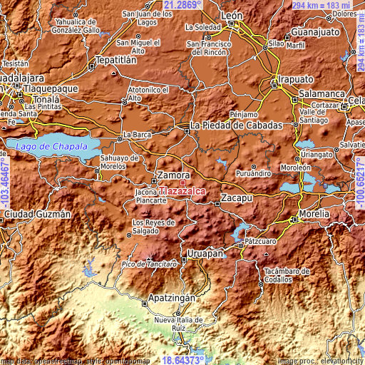 Topographic map of Tlazazalca