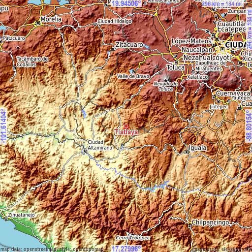 Topographic map of Tlatlaya