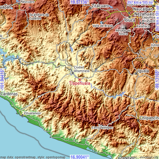 Topographic map of Tlapehuala