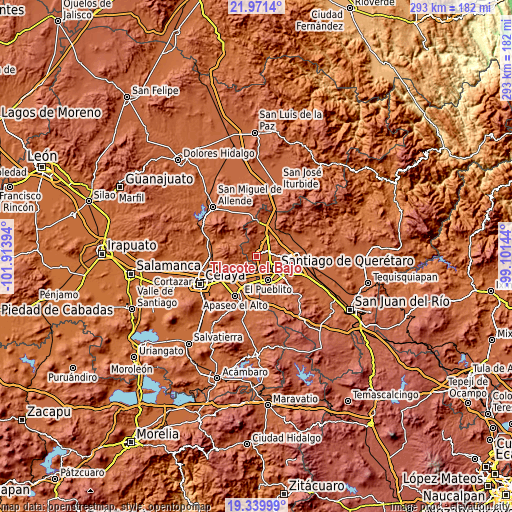 Topographic map of Tlacote el Bajo