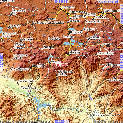 Topographic map of Tirípetio