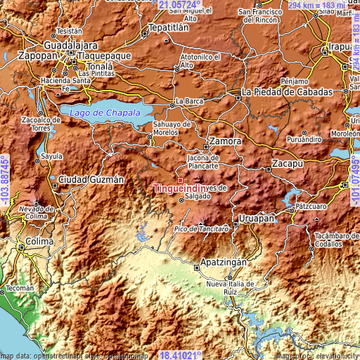 Topographic map of Tingüindín