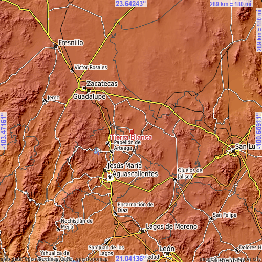 Topographic map of Tierra Blanca