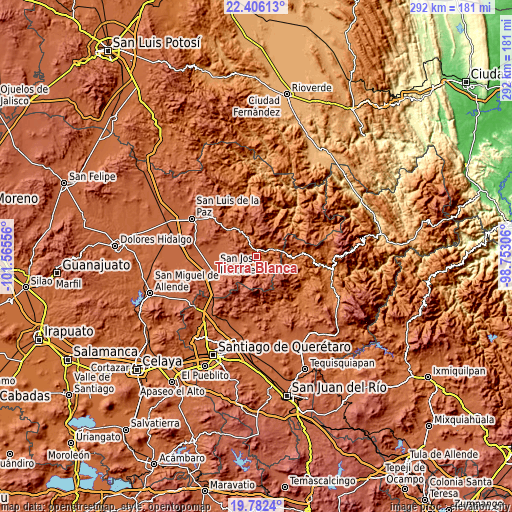 Topographic map of Tierra Blanca