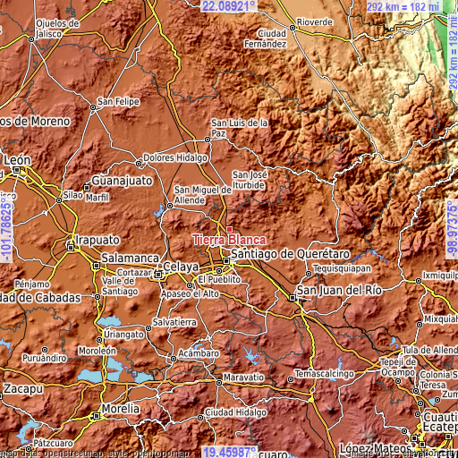 Topographic map of Tierra Blanca