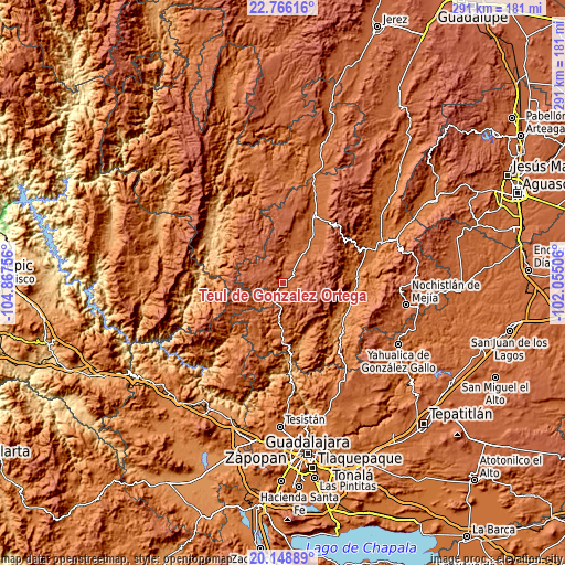 Topographic map of Teúl de González Ortega