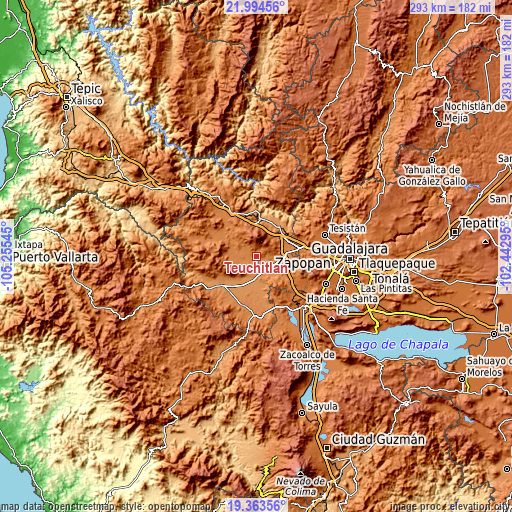 Topographic map of Teuchitlán