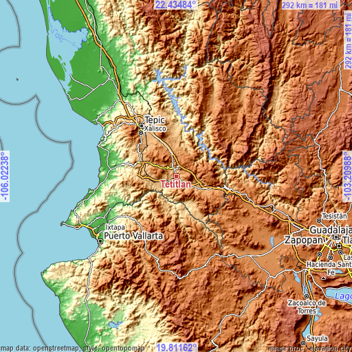 Topographic map of Tetitlán