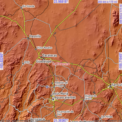 Topographic map of La Tesorera