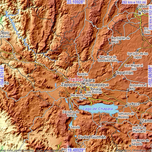 Topographic map of Tesistán