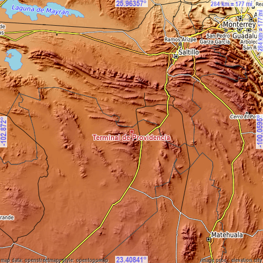 Topographic map of Terminal de Providencia