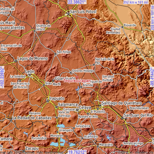 Topographic map of Tequisquiapan