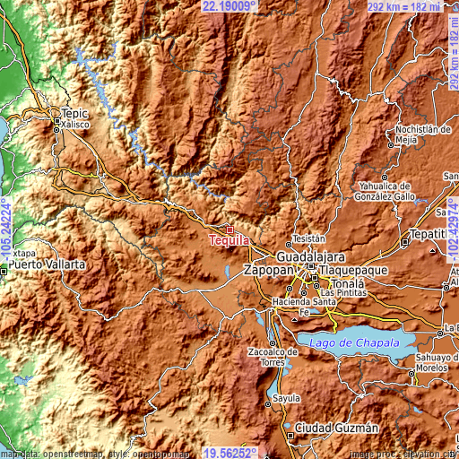 Topographic map of Tequila