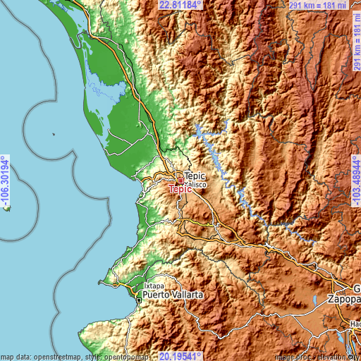 Topographic map of Tepic