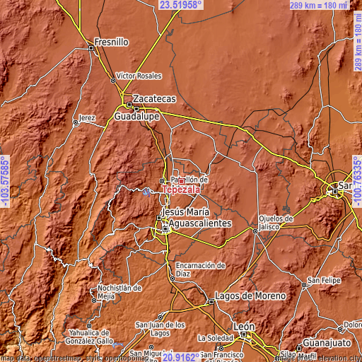 Topographic map of Tepezalá