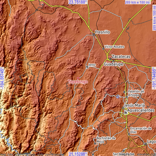 Topographic map of Tepetongo