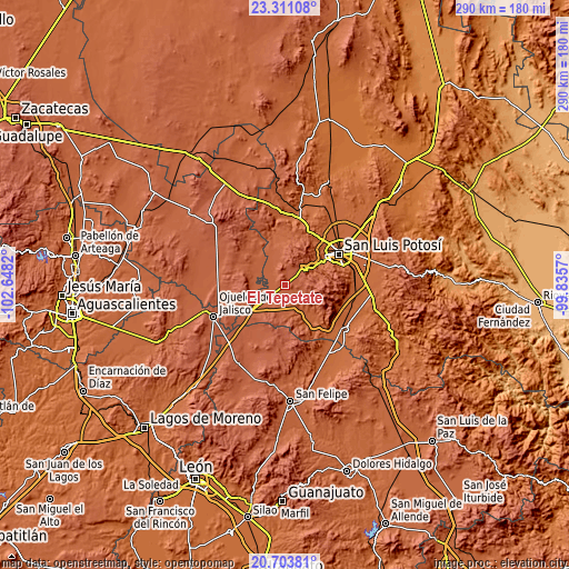 Topographic map of El Tepetate