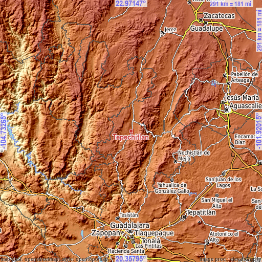 Topographic map of Tepechitlán