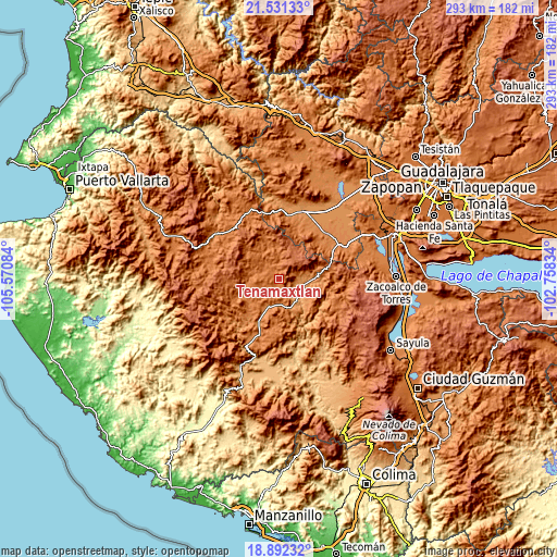 Topographic map of Tenamaxtlán