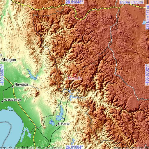 Topographic map of Témoris