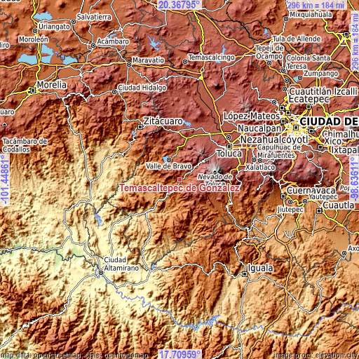 Topographic map of Temascaltepec de González