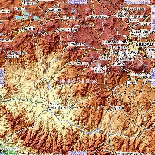 Topographic map of Tejupilco de Hidalgo