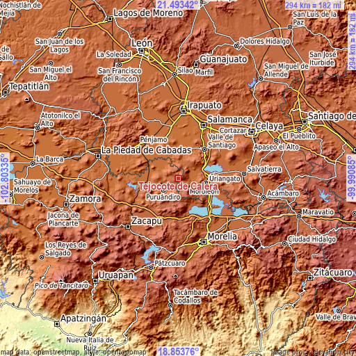 Topographic map of Tejocote de Calera