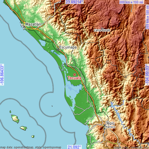 Topographic map of Tecuala