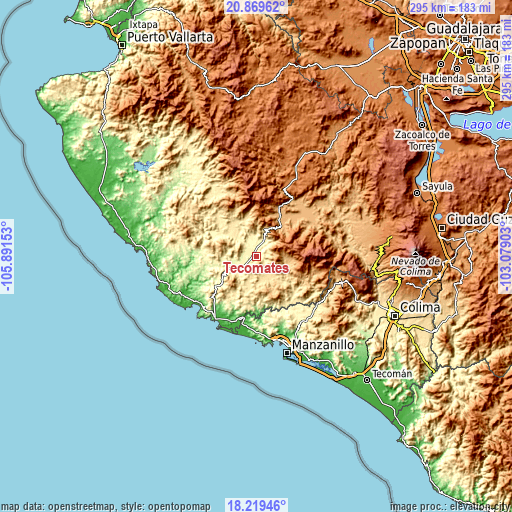 Topographic map of Tecomates