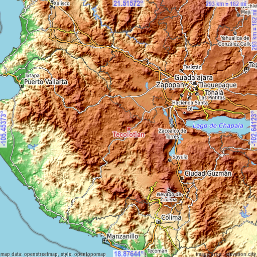 Topographic map of Tecolotlán