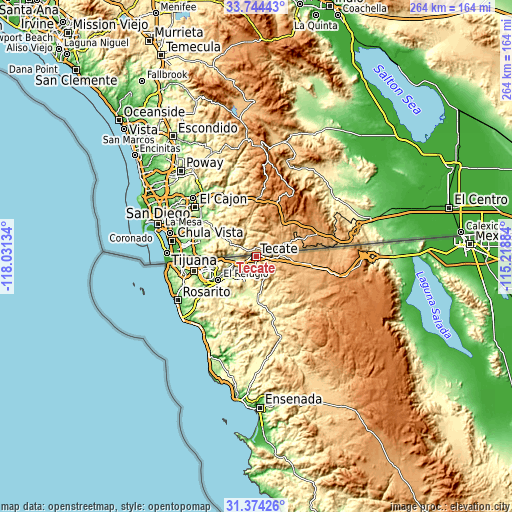 Topographic map of Tecate