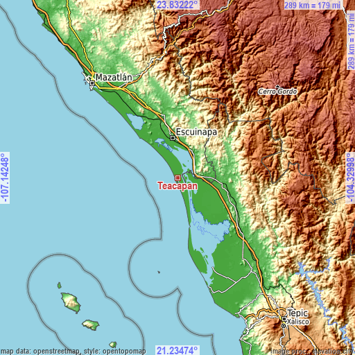 Topographic map of Teacapan