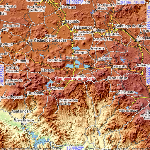 Topographic map of Campestre Tarímbaro