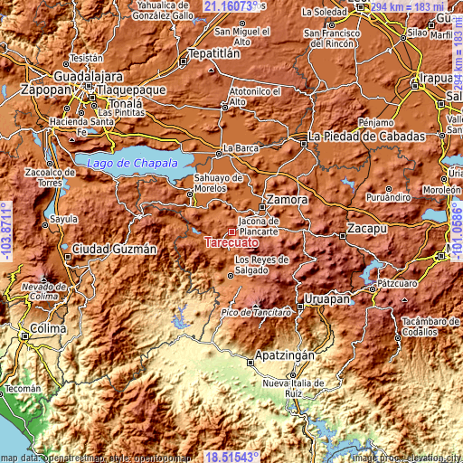 Topographic map of Tarécuato