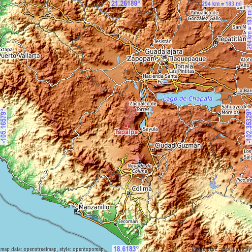 Topographic map of Tapalpa