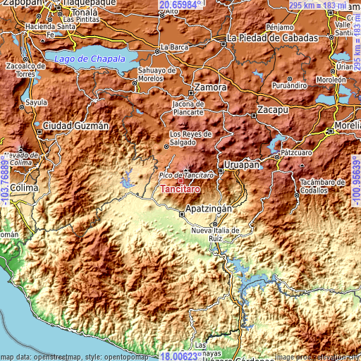 Topographic map of Tancítaro