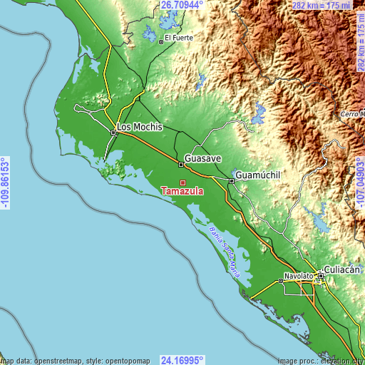 Topographic map of Tamazula