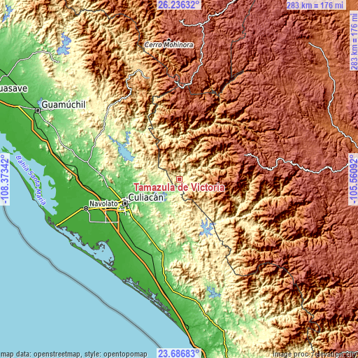 Topographic map of Tamazula de Victoria