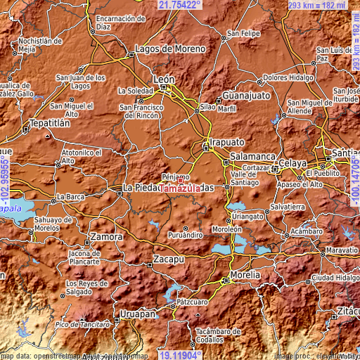 Topographic map of Tamazula